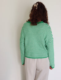Collins Cardigan - White + Green