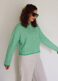 Collins Cardigan - White + Green