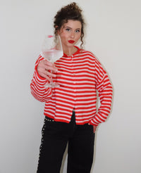 Collins Cardigan - Red + Light Pink