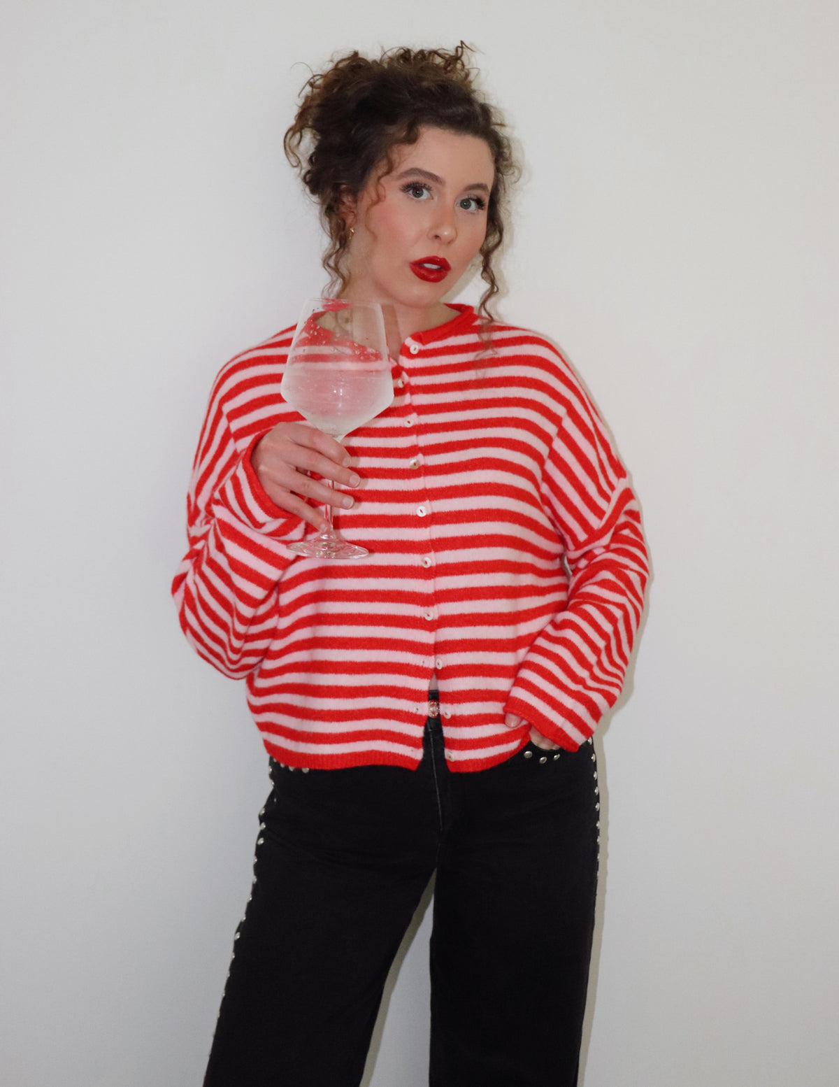 Collins Cardigan - Red + Light Pink