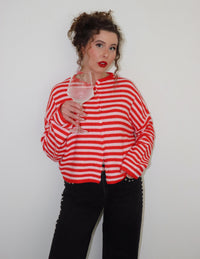 Collins Cardigan - Red + Light Pink