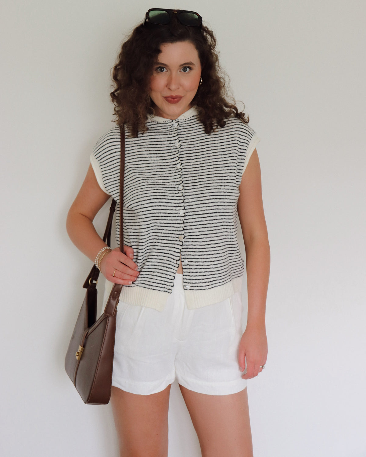 Collins Cardigan - Short Sleeve (Striped)