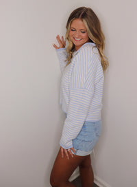 Collins Cardigan - Light Blue + Cream