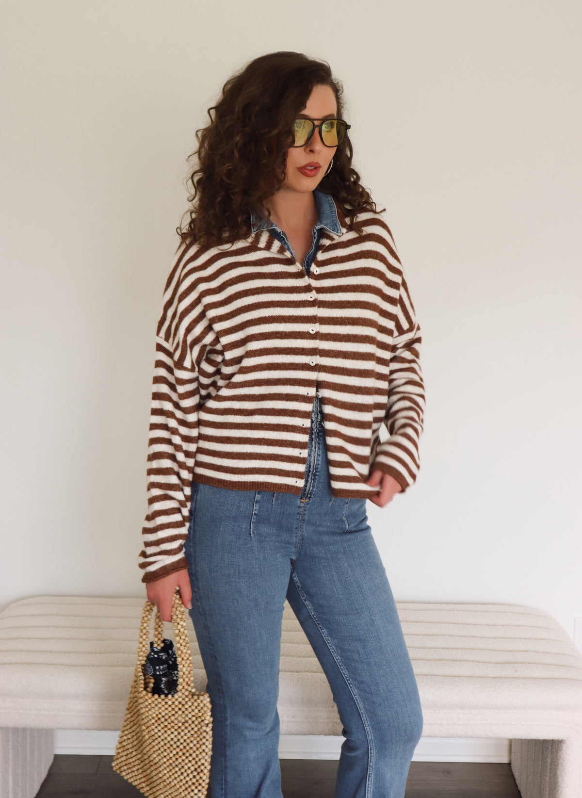 Collins Cardigan - Brown + Ivory