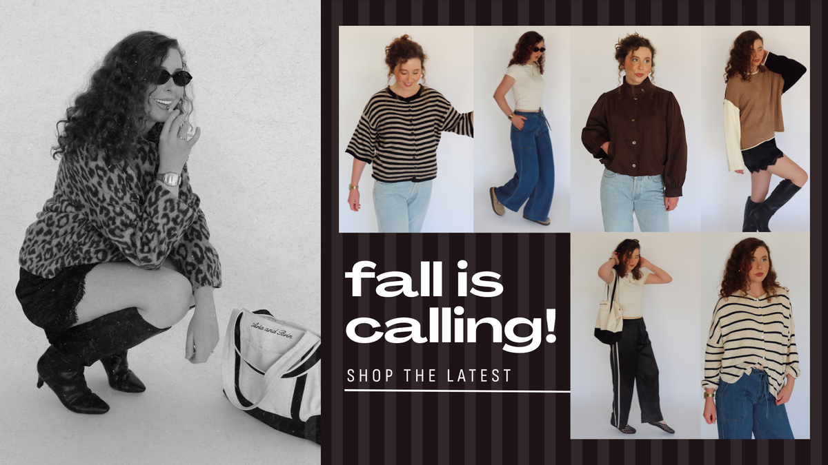 a promotional banner that says "FALL IS CALLING! shop the latest" with multiple photos of woman wearing fall inspired outfits 