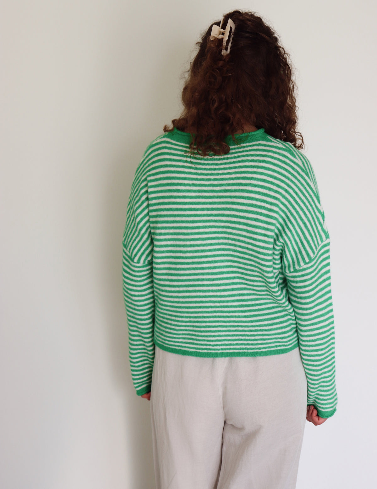 Collins Cardigan - White + Green