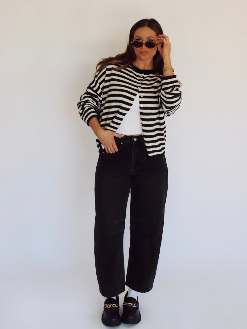 Collins Cardigan - Black + White Stripe