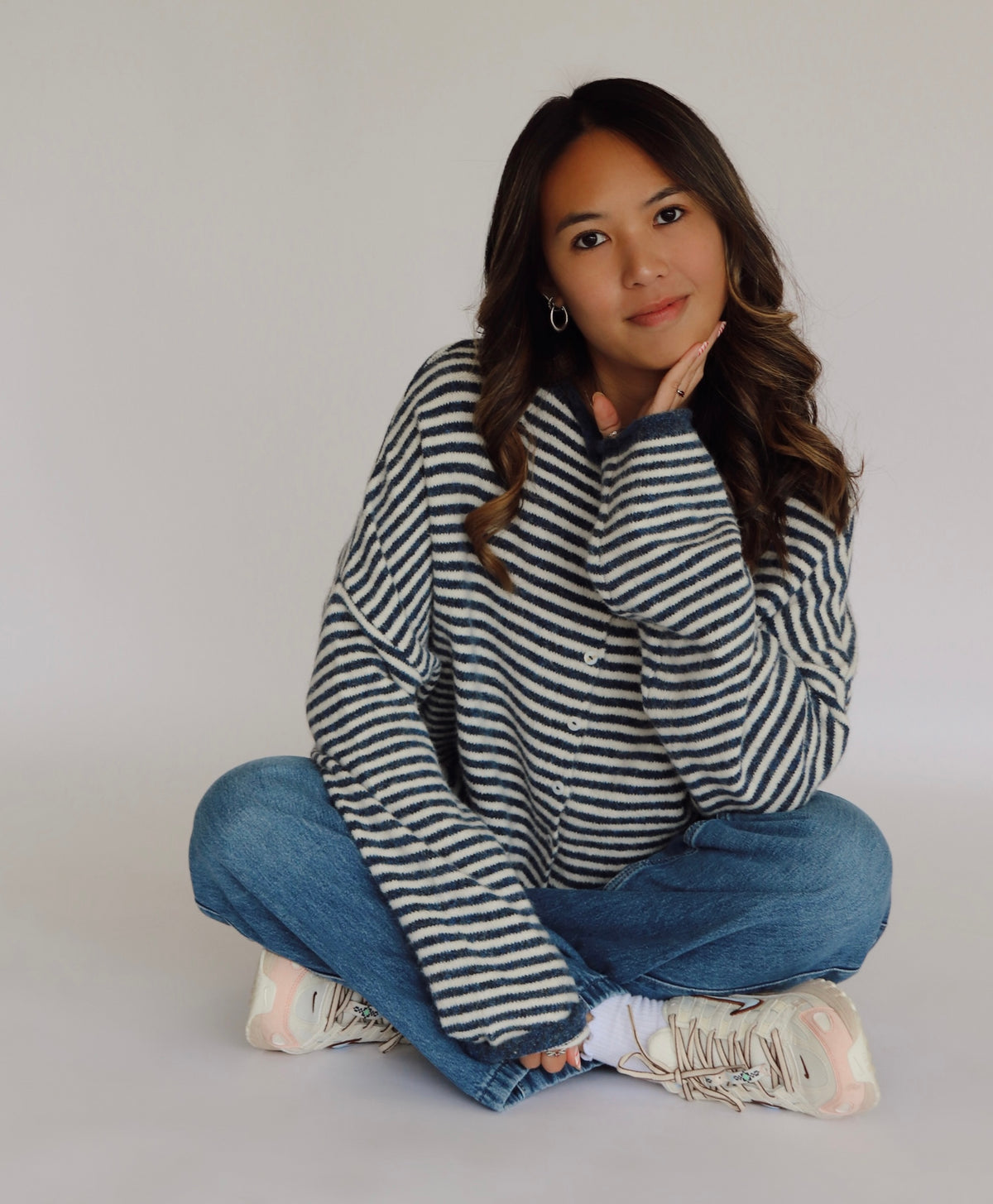 Collins Cardigan - Denim + White