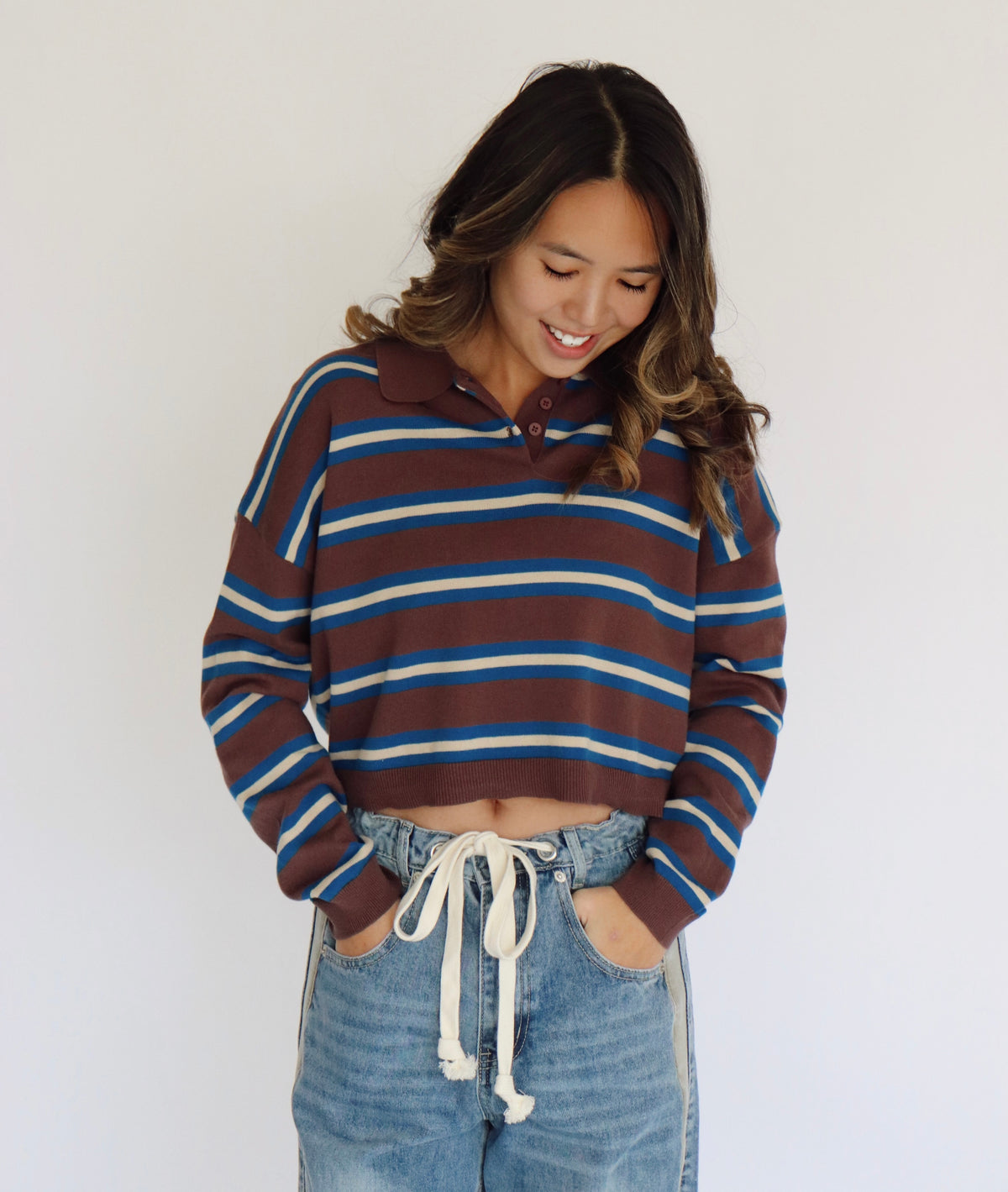 Hailey Rugby Top - Brown + Blue