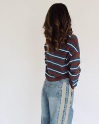 Hailey Rugby Top - Brown + Blue