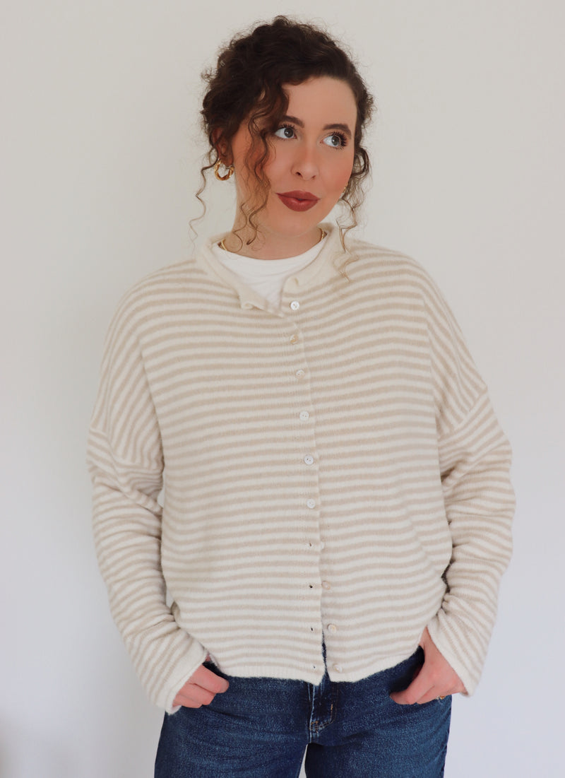 Collins Cardigan - Beige and White