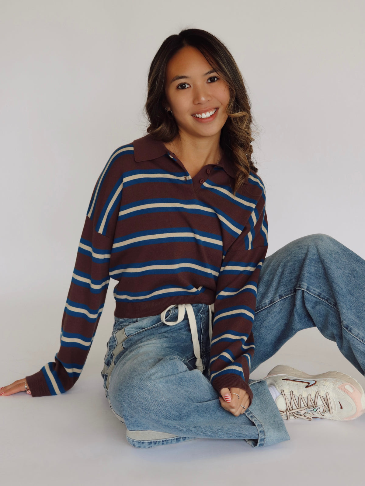 Hailey Rugby Top - Brown + Blue