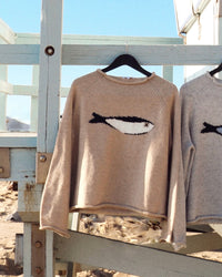 Brown sweater with a fish on it