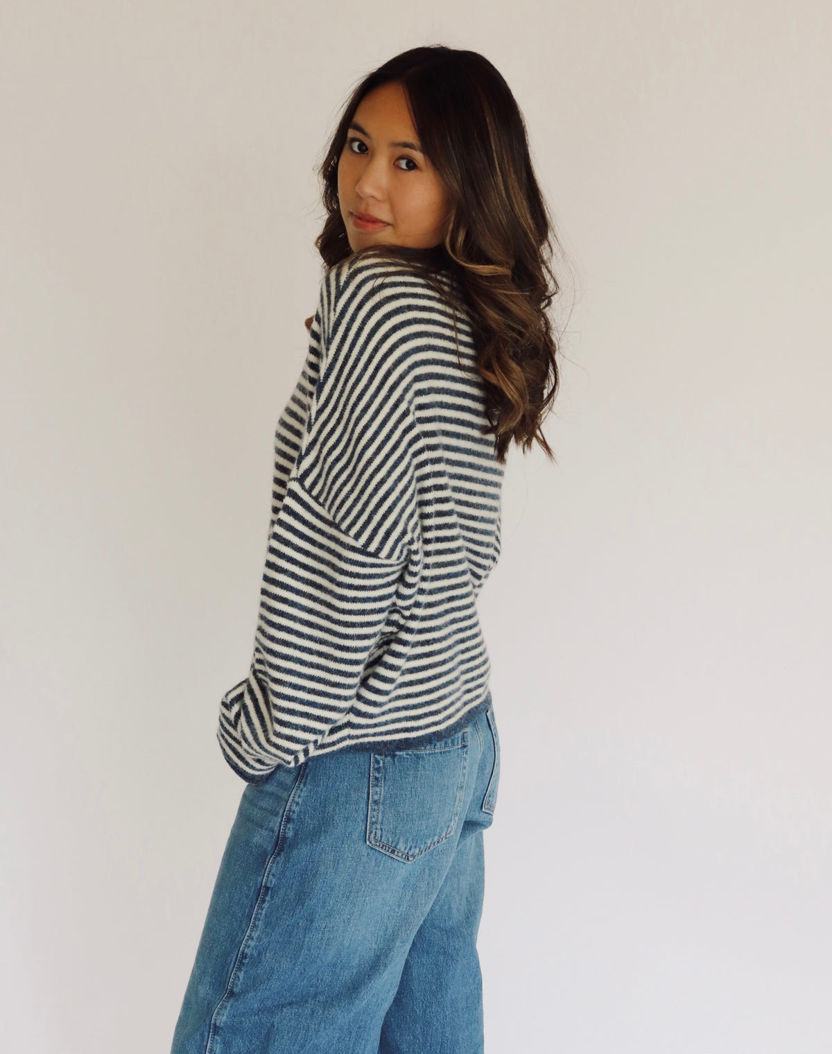 Collins Cardigan - Denim + White