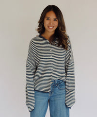 Collins Cardigan - Denim + White