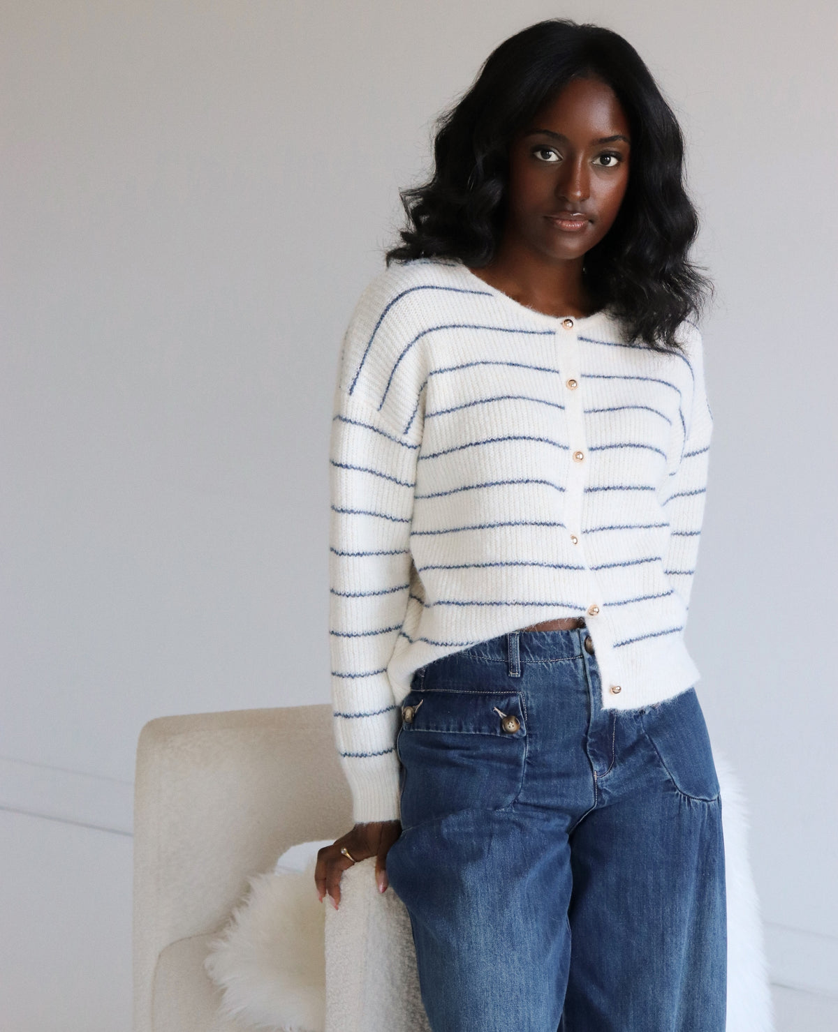 Hollis Cardigan - Dark Blue Stripes