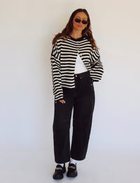 Collins Cardigan - Black + White Stripe