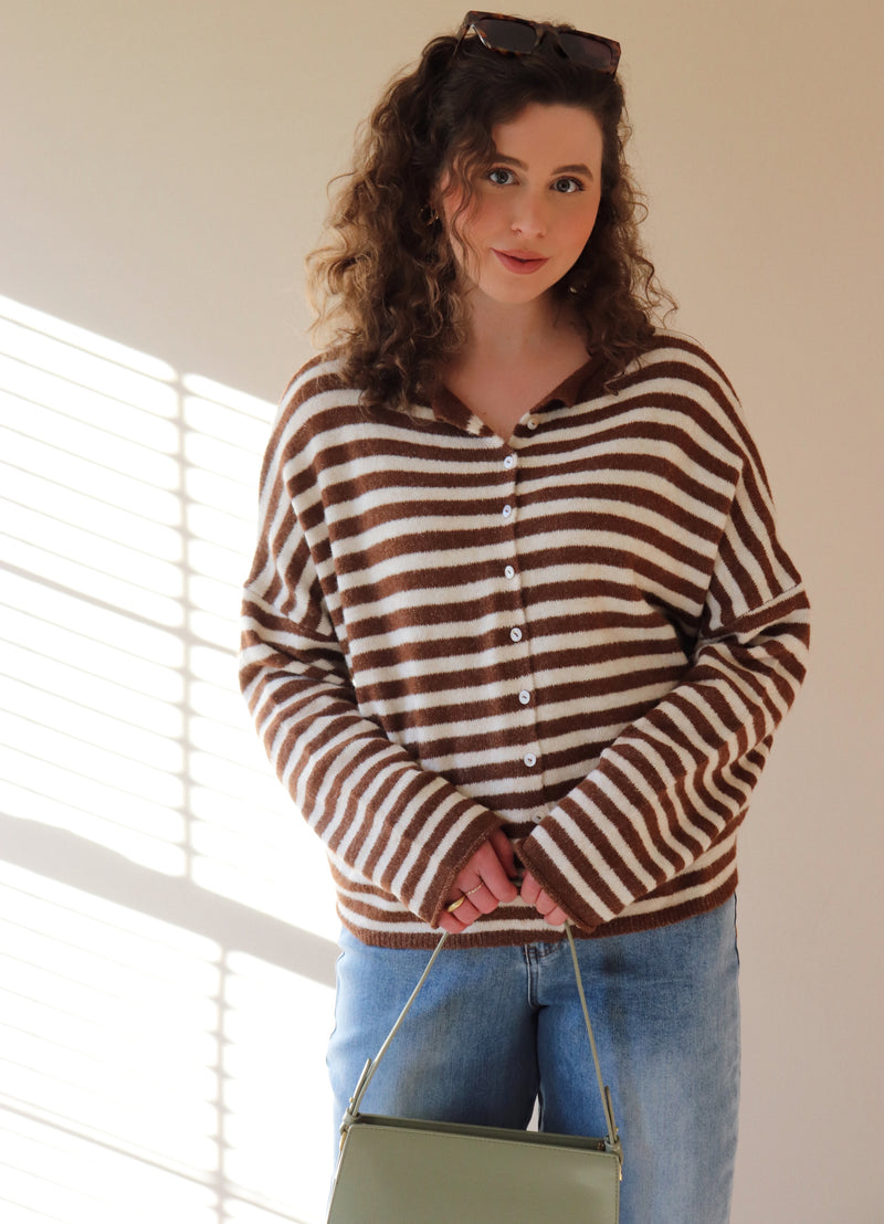 Collins Cardigan - Brown + Ivory (RESTOCK)