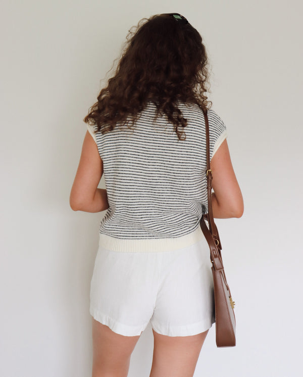 Collins Cardigan - Short Sleeve (Striped)