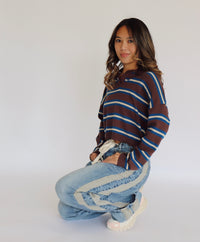 Hailey Rugby Top - Brown + Blue