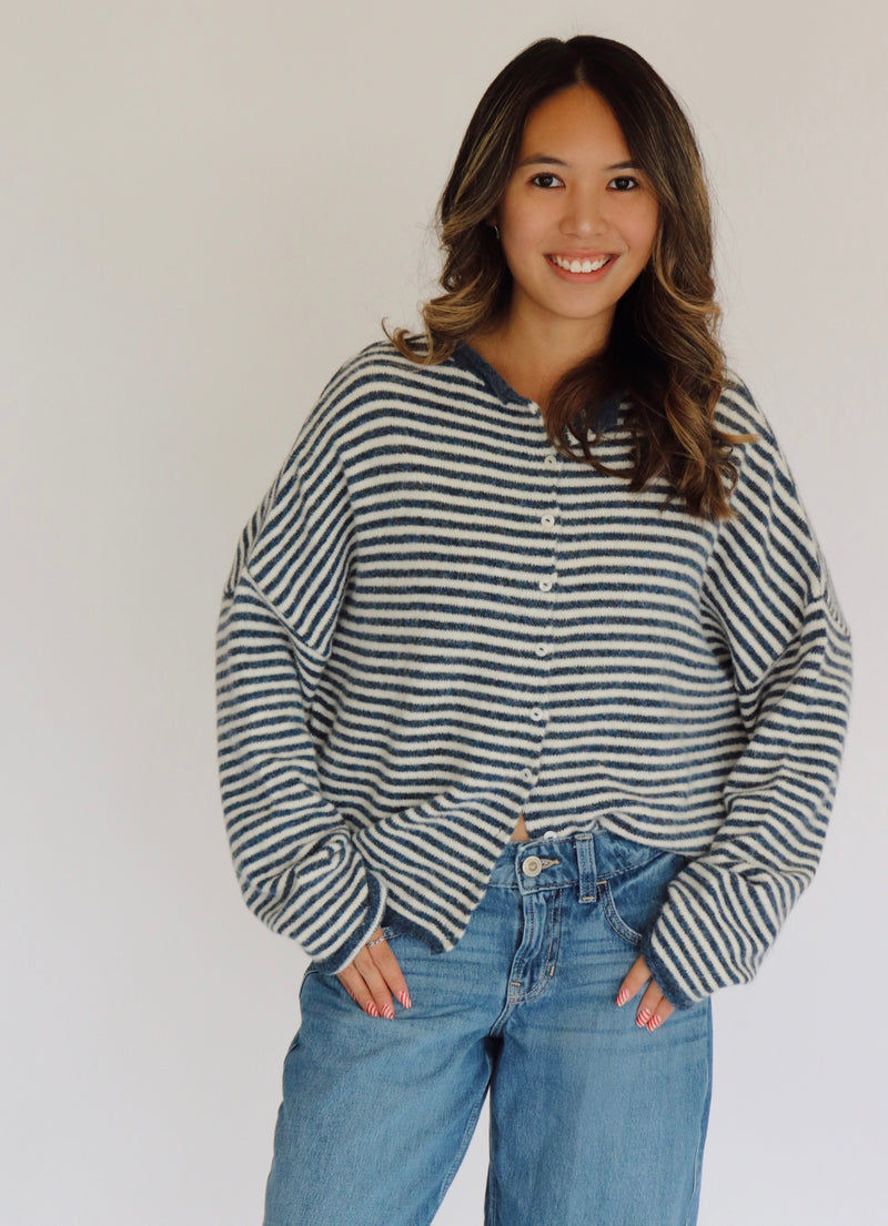 Collins Cardigan - Denim + White