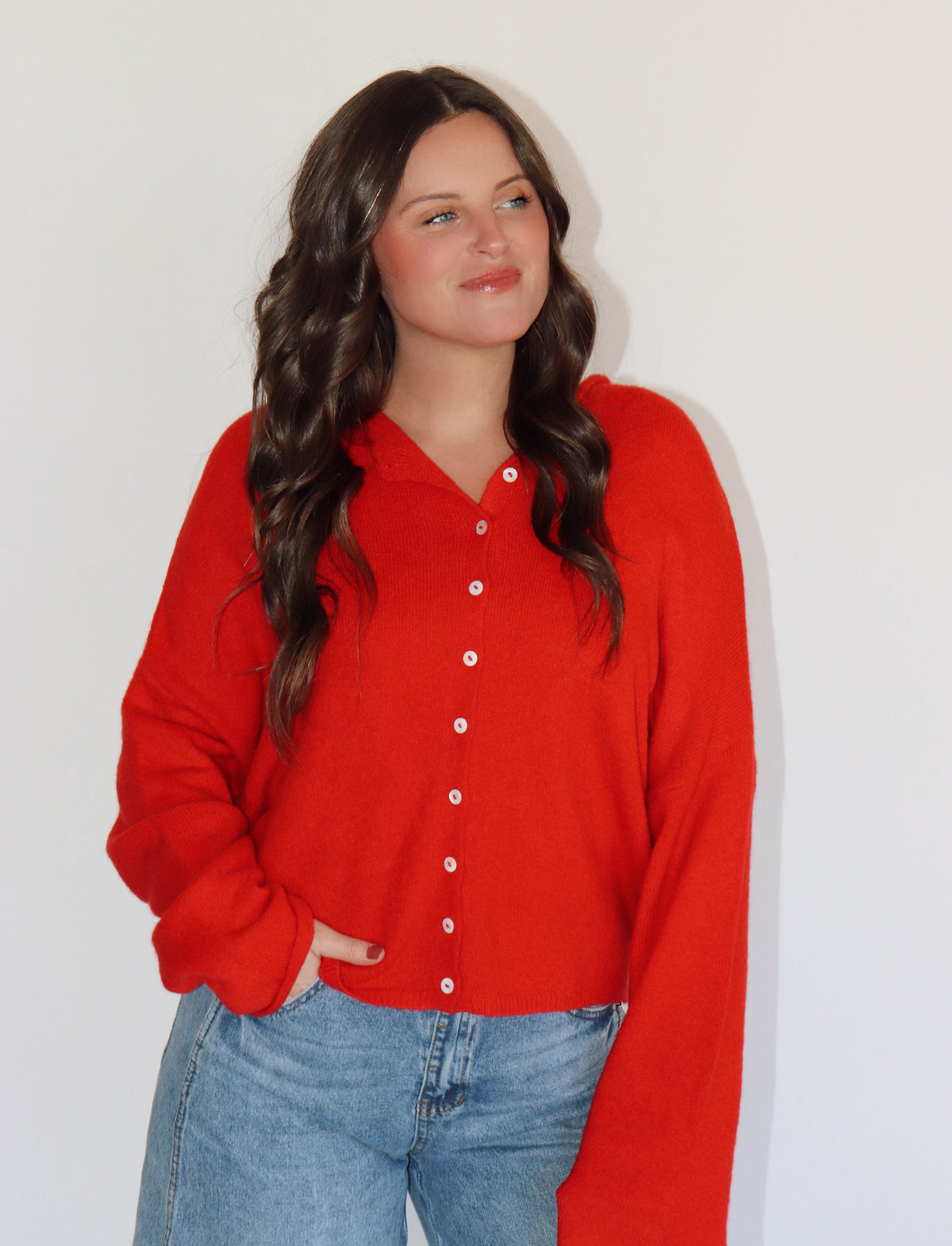 Collins Cardigan - Tomato Red
