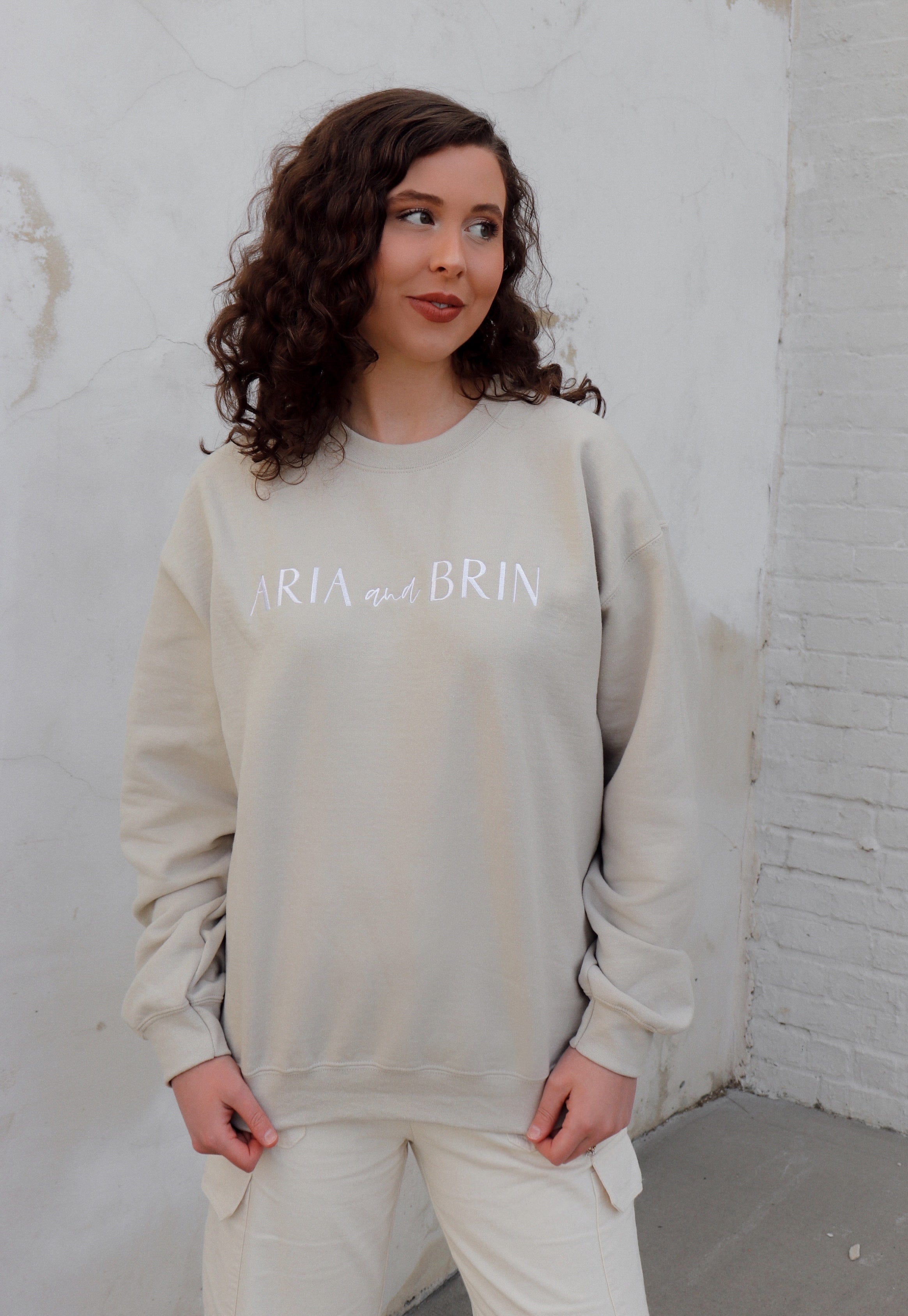 Aria and Brin Embroidered Sweatshirt Light Sand